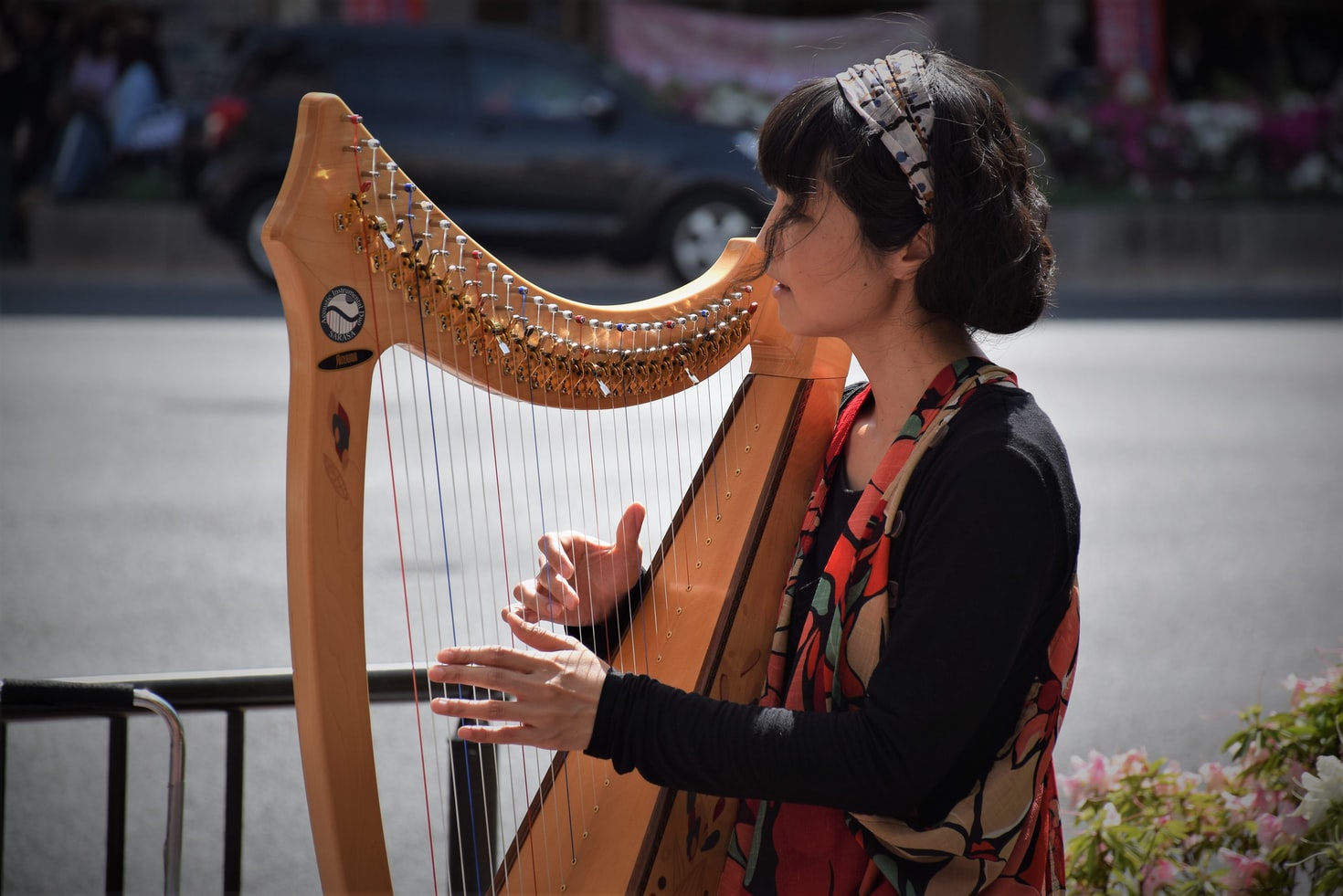 playing the harp